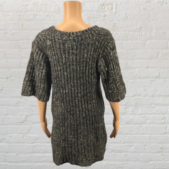 GERI C -- Mini Sweater Dress, Long Sweater, Gray Cable-Knit, Elbow Length Sleeve - Picture 2 of 13